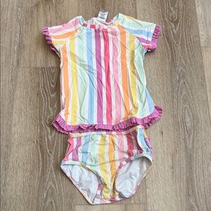 Ruffle Butts Pink and Orange Striped Swimwear